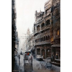 K Mehmood, 24 x 36 Inch, Acrylic and Charcoal on Canvas, Cityscape Painting, AC-KHM-003